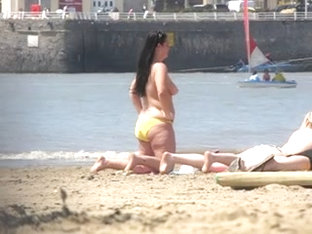 Chubby Beach Brunette Topless