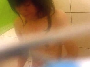 Young Asian Babe Caught Naked In The Bathroom By Horny Voyeur