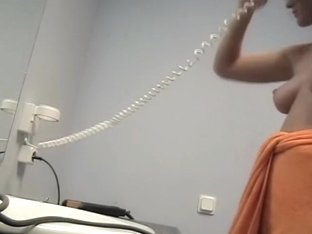Topless Girl In Changing Room Drying Out Her Hair