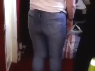 Wife Wears Her Sexy And Taut Jeans In Front Of Her Husband