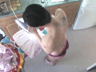 Cute Babe Ironing In A Great Topless Down Blouse Video