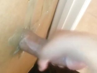 Wife Giving Big 10-pounder A Handjob At Homemade Gloryhole With Spurting Spunk Fountain