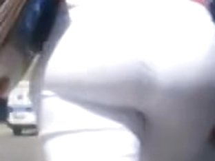Big Fat Ass In White Pants Gets Filmed By A Voyeur's Cam